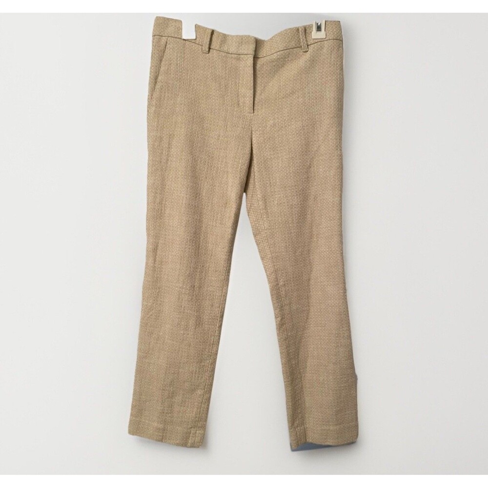 ANN TAYLOR Tan & White "THE DOT" PANTS Textured Basketweave Size 4